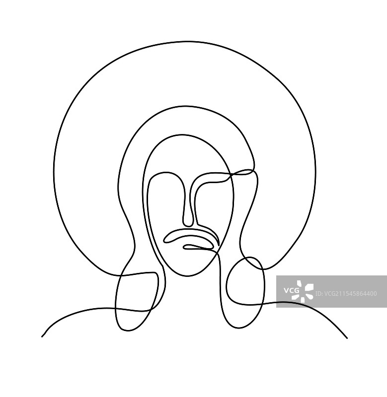 耶稣基督头像的连续一笔画图片素材