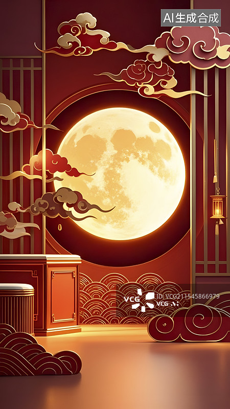 【AI数字艺术】中秋节促销中国风室内场景设计图片素材