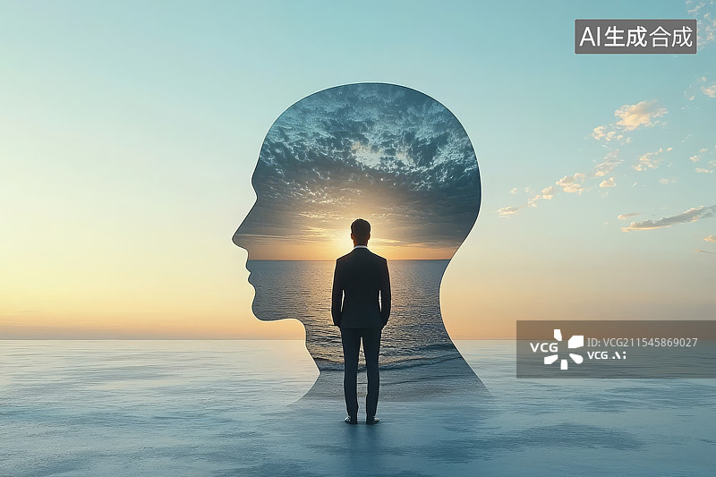 【AI数字艺术】思考概念的插图图片素材