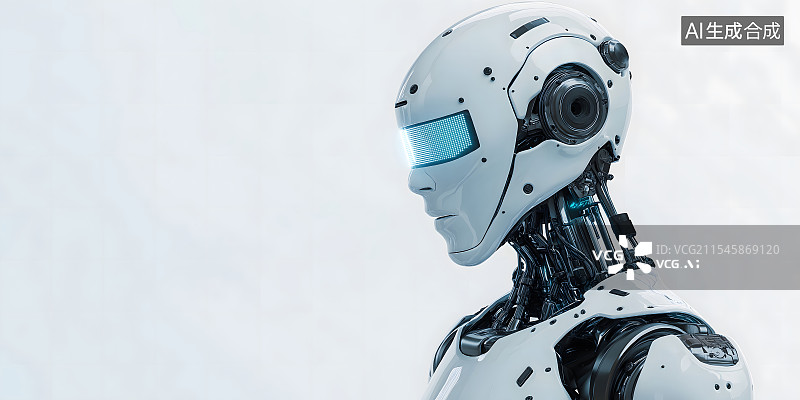 【AI数字艺术】白色背景下人工智能机器人特写图片素材