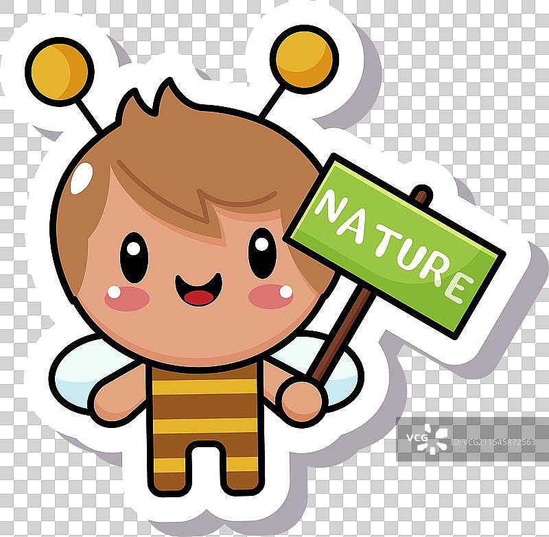 可爱的卡通设计贴纸，带有蜜蜂角色图片素材