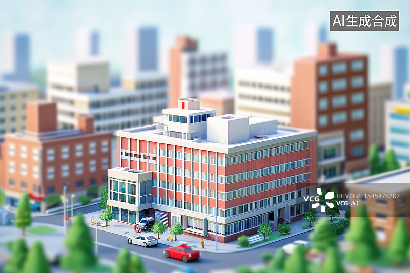 【AI数字艺术】医院的3D建筑模型微缩摄影图片素材