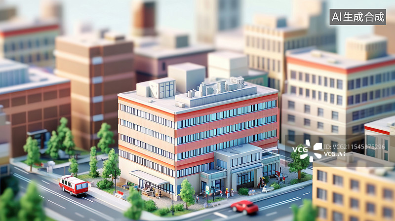 【AI数字艺术】医院的3D建筑模型微缩摄影图片素材