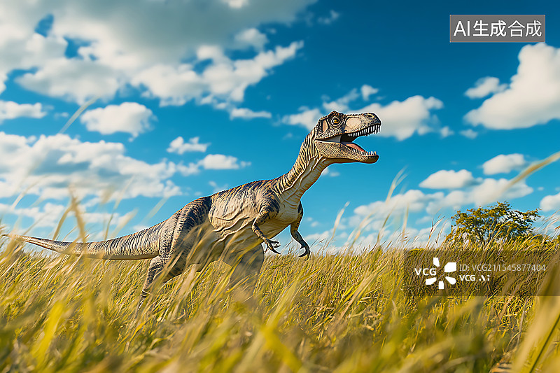 【AI数字艺术】远古时期草地里的恐龙图片素材