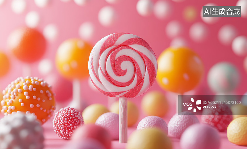 【AI数字艺术】粉色系甜蜜糖果棒棒糖图片素材