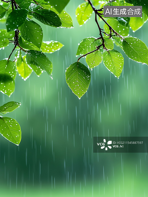 【AI数字艺术】春天立春发芽的清新树叶图片素材