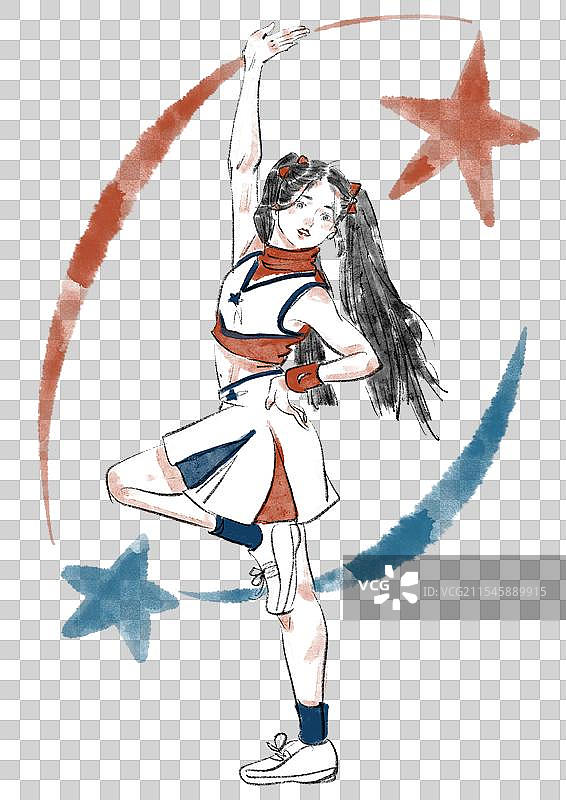 手绘风拉拉队女孩插画元素图片素材