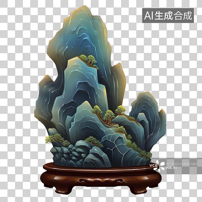 【AI数字艺术】国风手绘插画，中式文房摆件，观赏石，假山奇石摆件，免抠元素图片素材