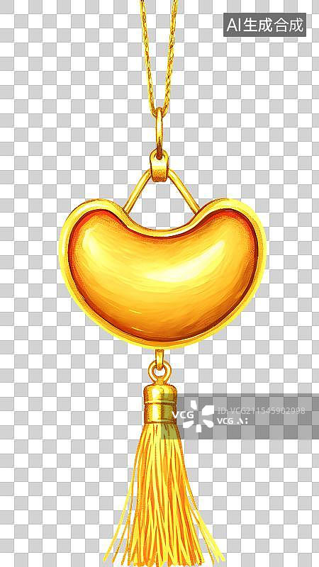 【AI数字艺术】国风手绘插画，古风黄金饰品，长命锁，如意锁，宝宝锁，流苏挂件装饰免抠元素图片素材