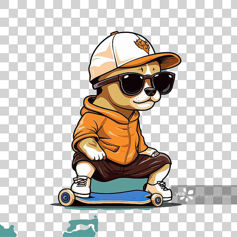 嘻哈风格的平面色彩滑板狗图片素材