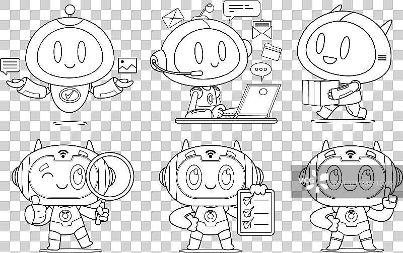 轮廓化的搞笑人工智能机器人聊天角色图片素材