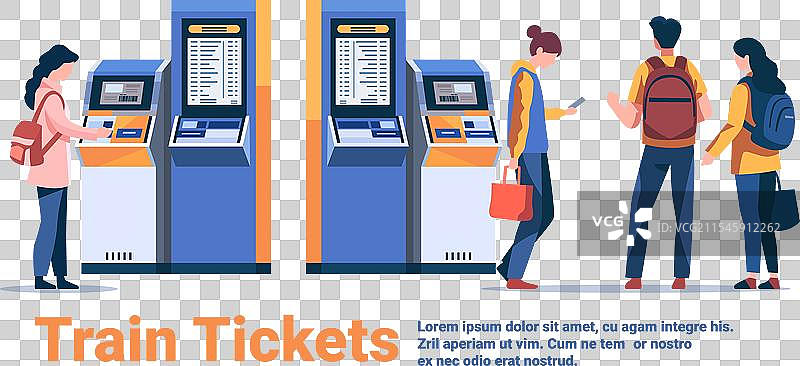 乘客在自助机上购买电子火车票图片素材