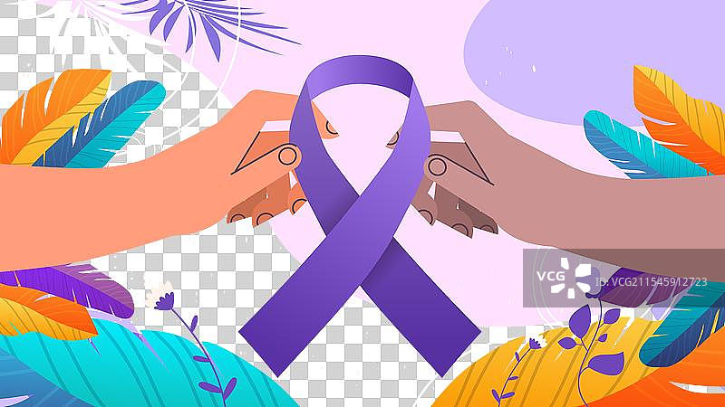 混血人类的手握着紫色丝带，象征着世界图片素材