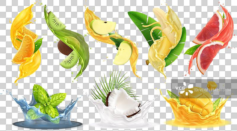 水果蔬菜汁水飞溅组合图片素材