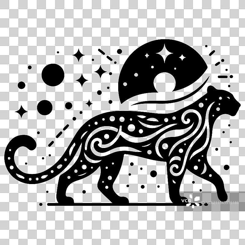 神秘的豹子剪影与天体图片素材