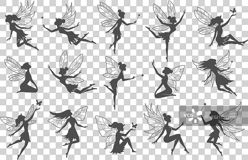 飞翔的仙女剪影，美丽的幻想女性图片素材