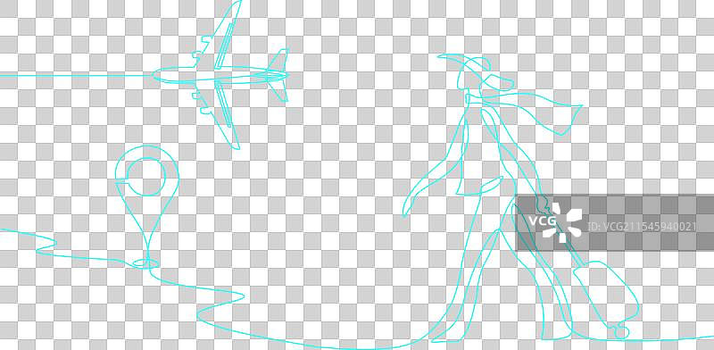 连续一笔画的旅行女孩图片素材