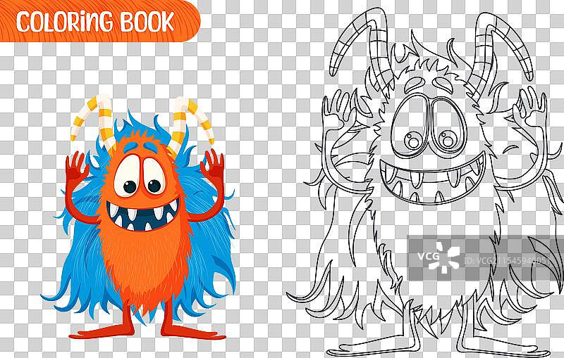 儿童涂色书，可爱的搞笑怪兽图片素材
