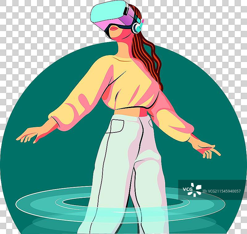 戴着虚拟现实眼镜的女性与虚拟现实设备图片素材