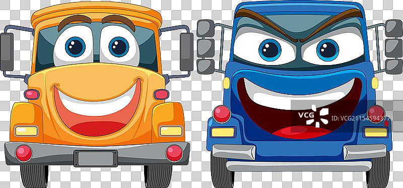 两个微笑的卡通卡车正面朝向前方图片素材