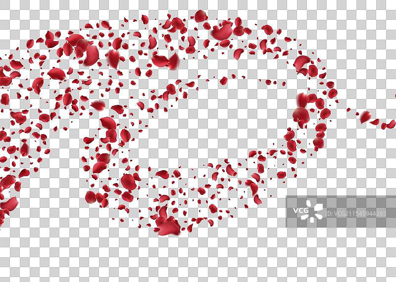 逼真的红玫瑰花瓣与透明背景图片素材