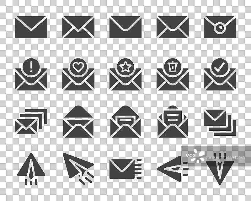 邮件和信封实心图标集图片素材