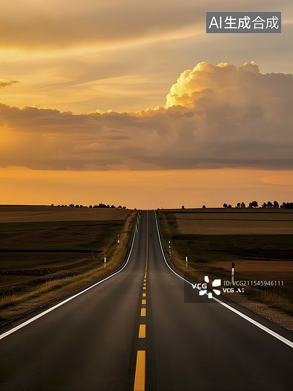 【AI数字艺术】日落时分的公路图片素材