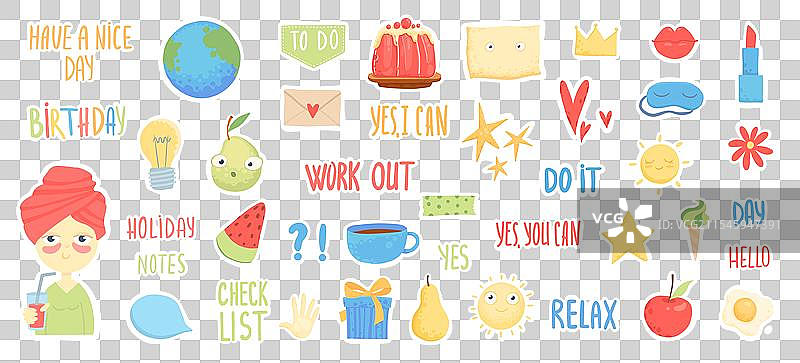 日记贴纸文字、字符和名言图片素材