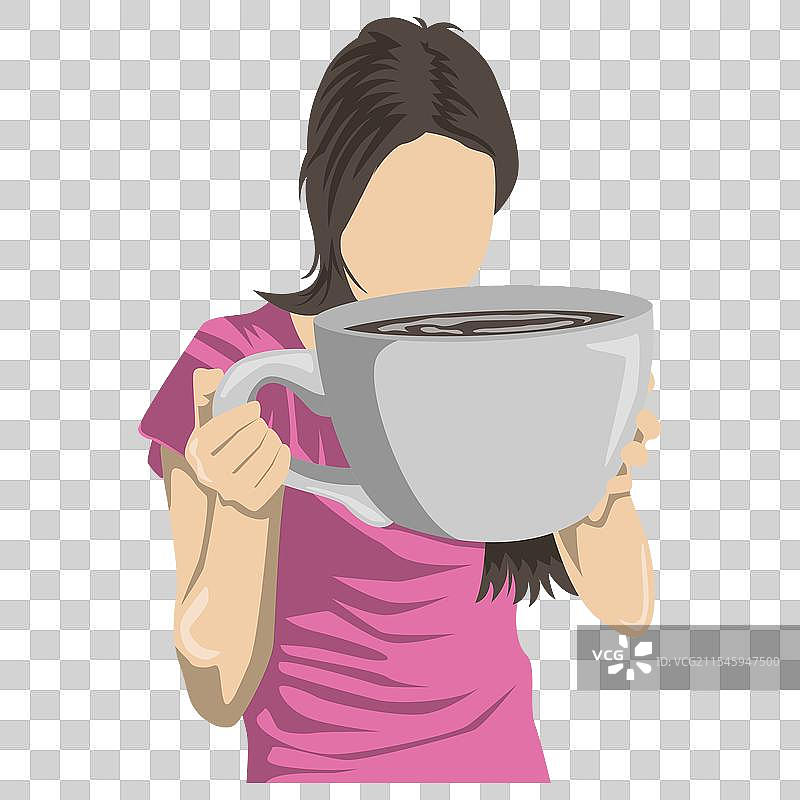 女人喝着一大杯咖啡图片素材