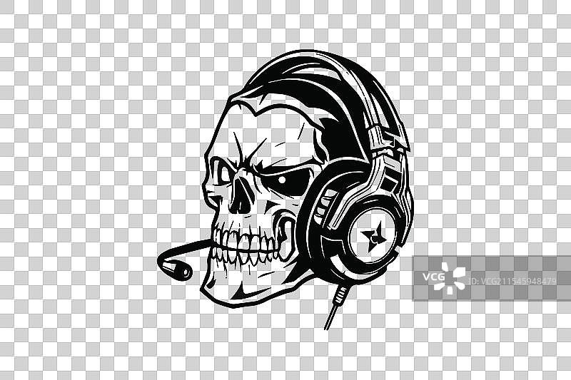 白色背景上的骷髅戴着耳机图片素材