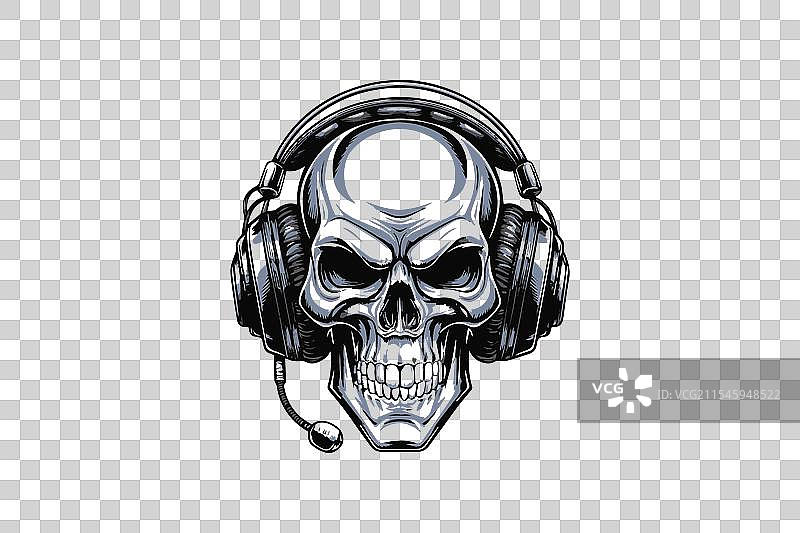 白色背景上的骷髅戴着耳机图片素材