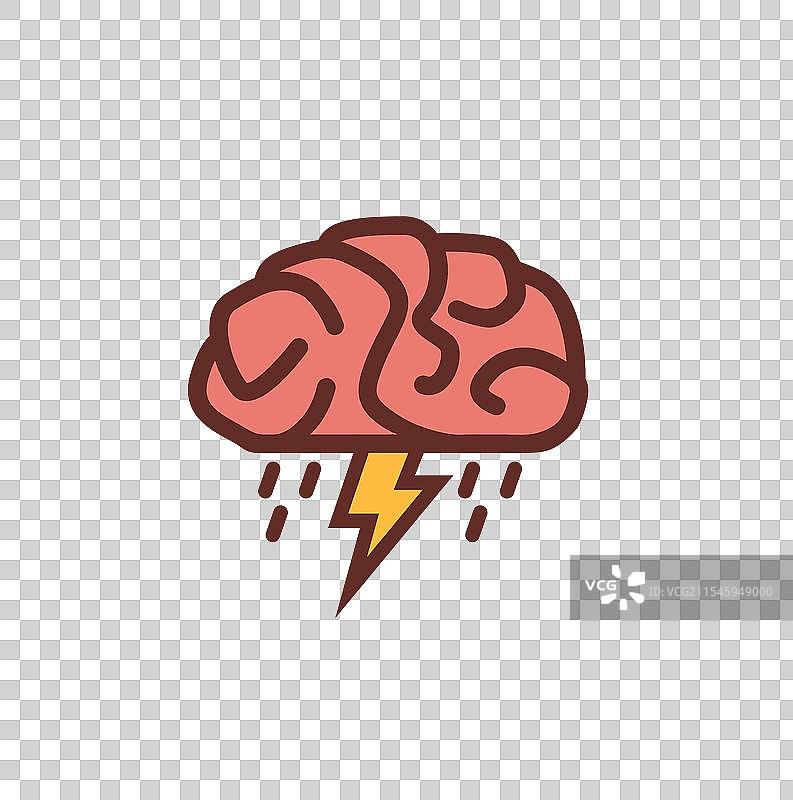 带有雷电标志的脑部图标设计图片素材