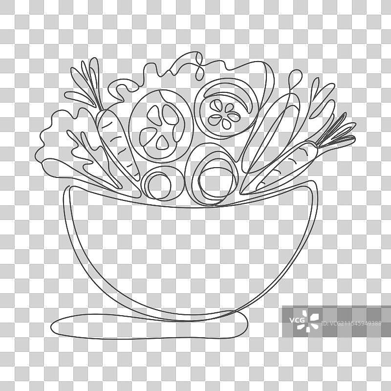 单一连续线条绘制的风格化蔬菜图片素材