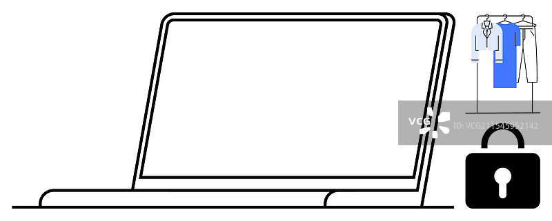数字购物安全，打开的笔记本电脑，服装图片素材