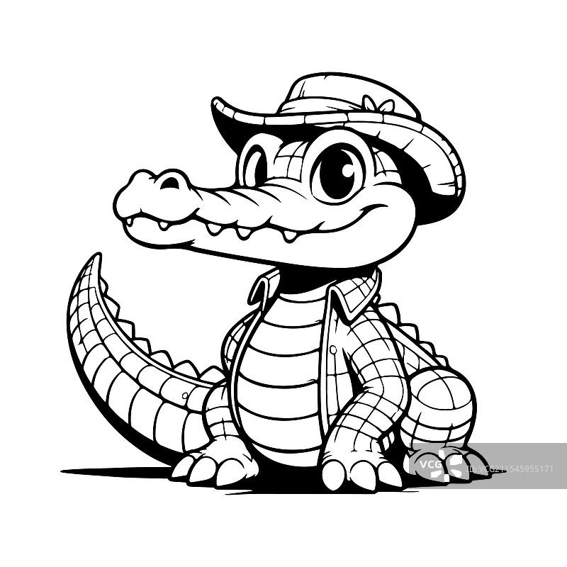 鳄鱼线条艺术涂色页图片素材