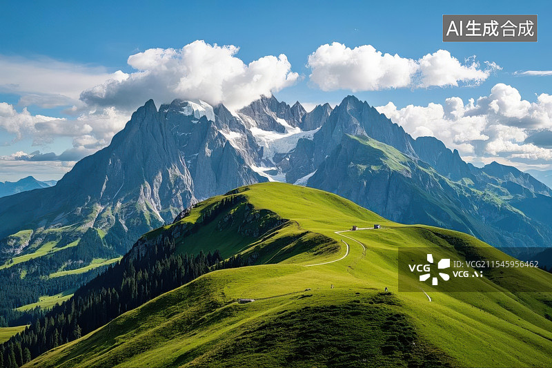 【AI数字艺术】绿野仙踪的静谧一角，宁静山谷中的展品展示平台图片素材