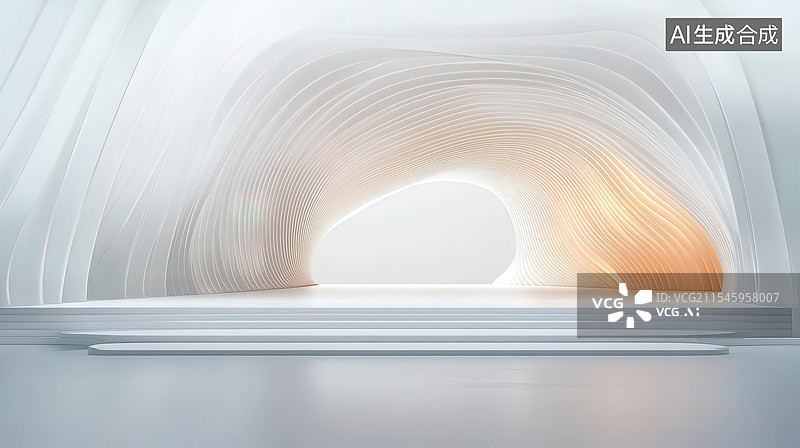 【AI数字艺术】抽象的白色曲线建筑空间图片素材