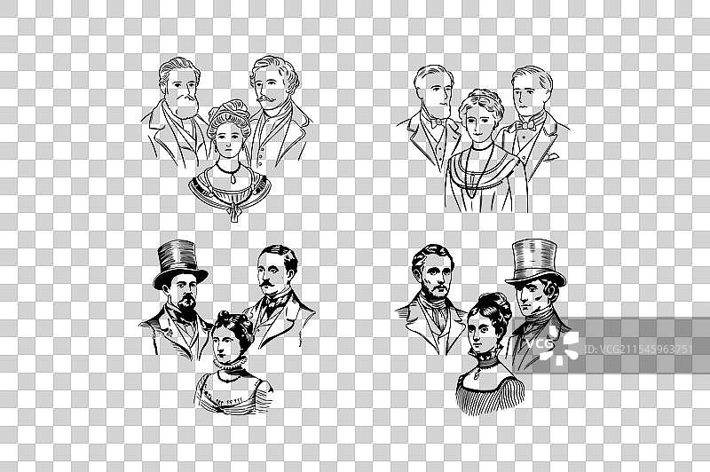 维多利亚时代肖像的线条艺术书籍插图图片素材