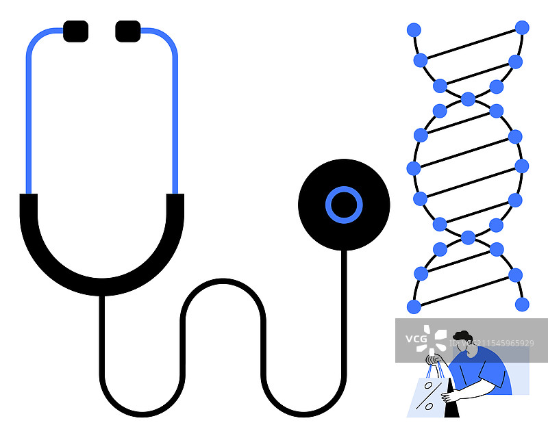 医疗设备、DNA螺旋和科学家图片素材