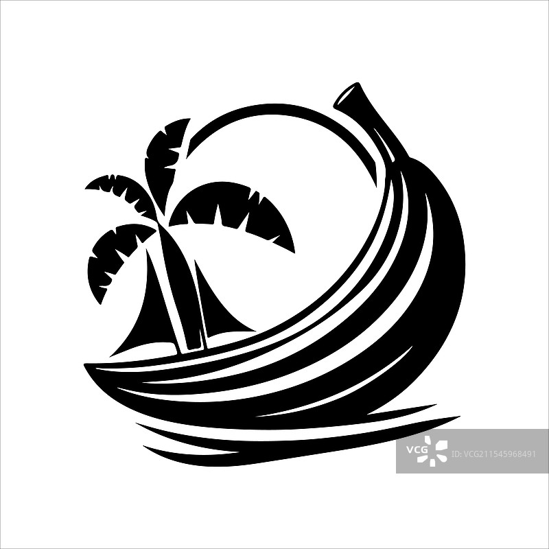 香蕉船剪影艺术用于标志和设计图片素材