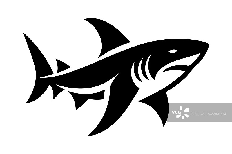 惊艳的黑鳍鲨轮廓，适用于印刷和网络图片素材