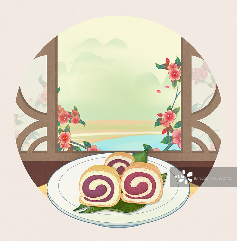 24节气圆形春分美食插画图片素材