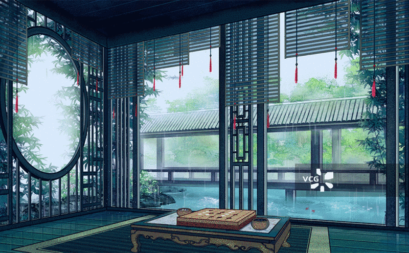 山居隐居小院雨水动画图片素材