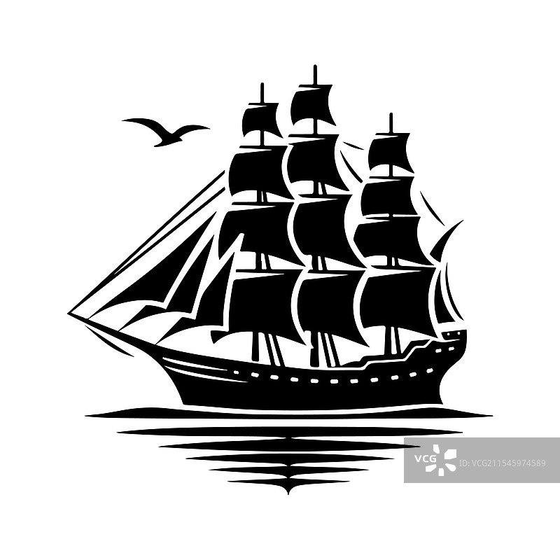 捕鲸船剪影高质量图形图片素材