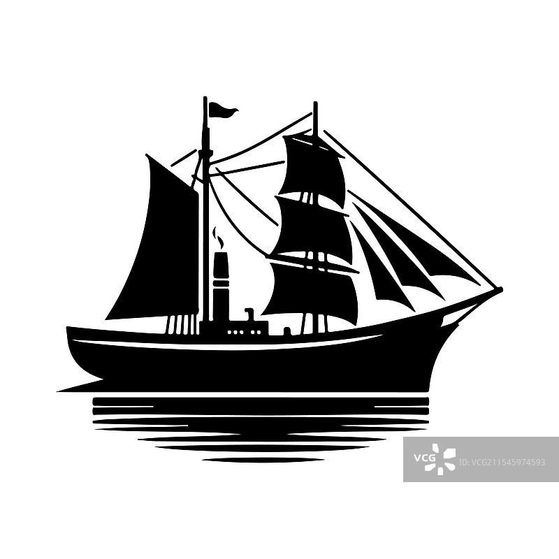 捕鲸船剪影高质量图形图片素材