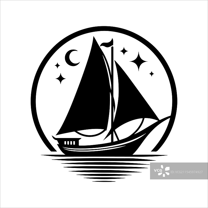 高质量的帆船轮廓海洋图形图片素材