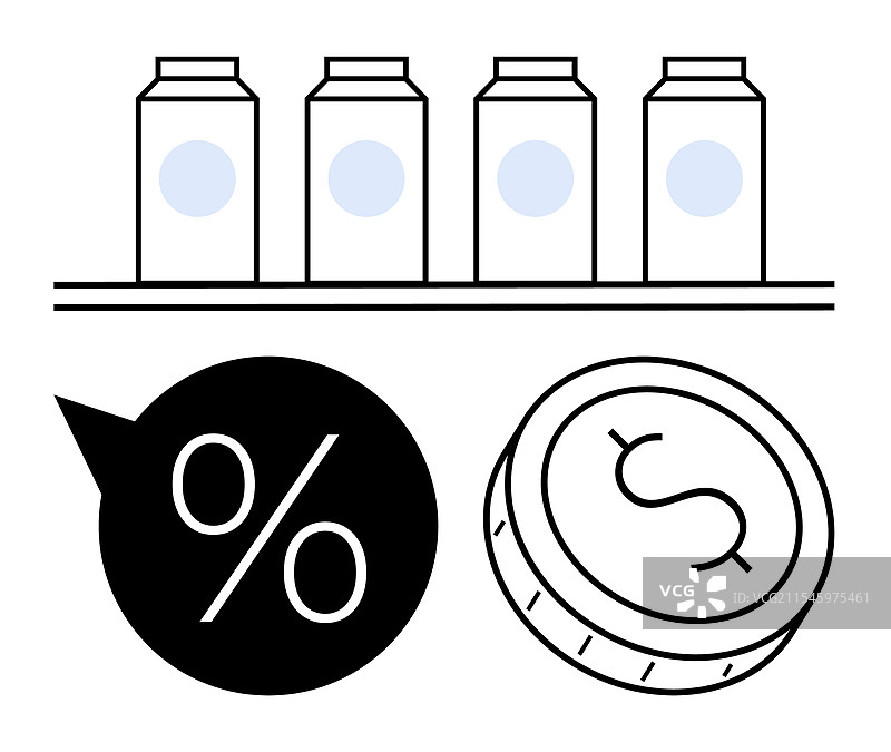 带有百分比和硬币图标的杂货产品图片素材