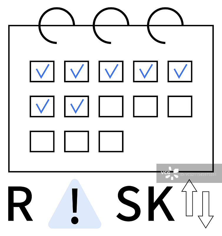 带有勾选标记和风险警告的日历图片素材
