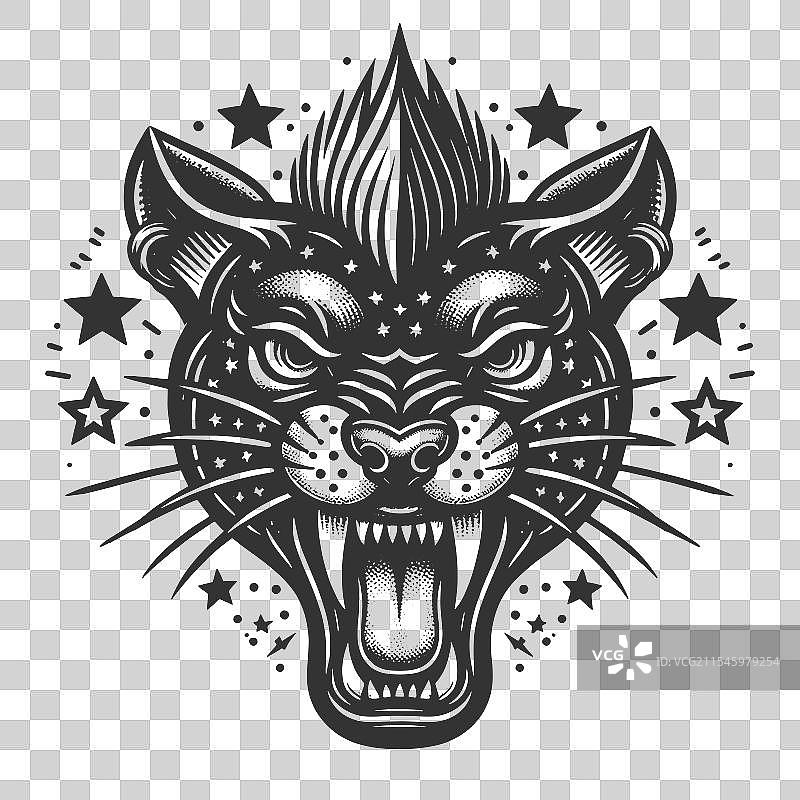 凶猛的黑豹朋克莫霍克发型链条素描图片素材