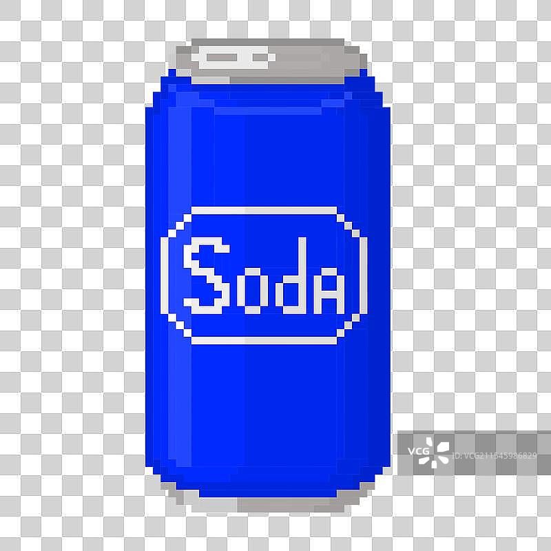 像素艺术蓝色汽水罐图标，带有反射效果图片素材